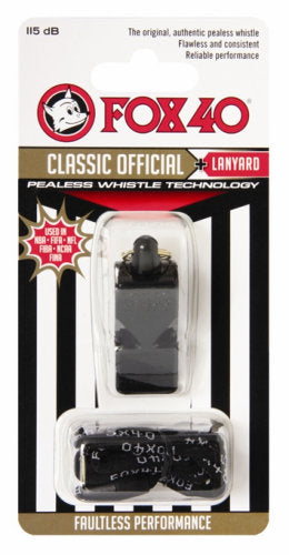 Official Fox 40 Refs. (Black) Whistles + Wrist Strap