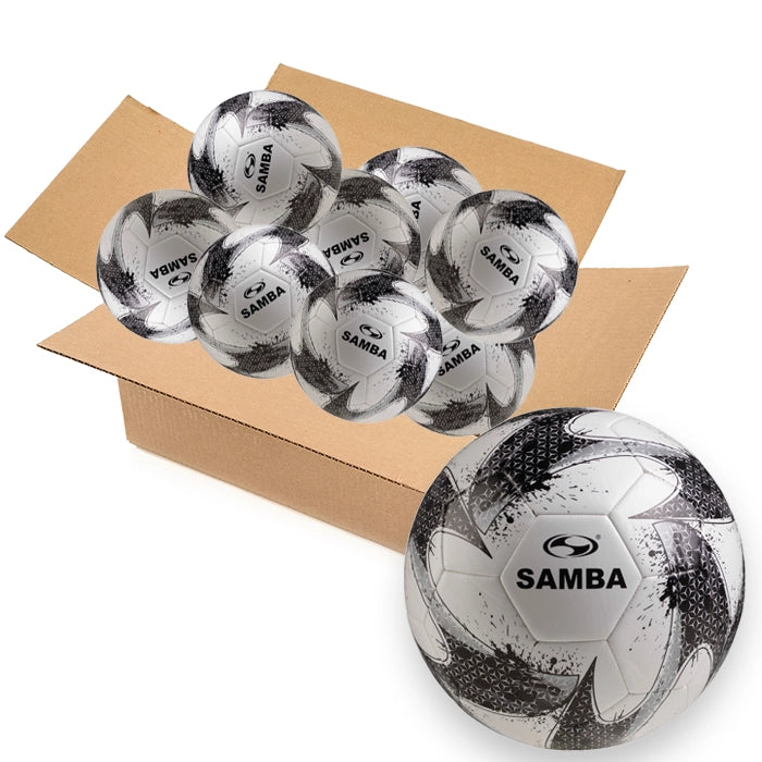Bulk Buy 30 Samba Training Footballs Size 3, 4 and 5 with Free Ball Bags - colour Silver