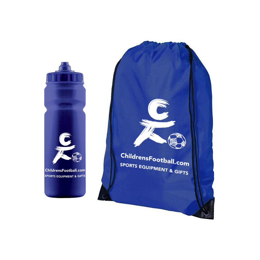 ChildrensFootball.com Sports Water Bottle and Pump Bag Bundle - blue