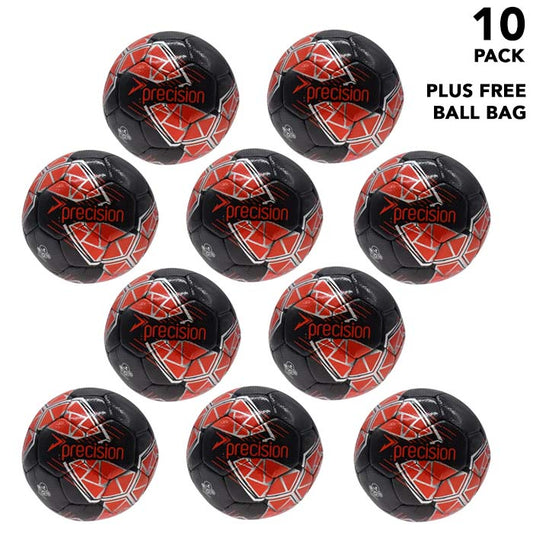 Pack of 10 Precision Fusion Midi Size 2 Training Footballs - black/red/silver