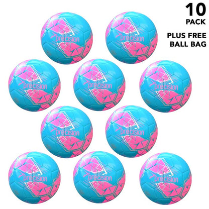 Pack of 10 Precision Fusion Midi Size 2 Training Footballs - blue/pink/silver