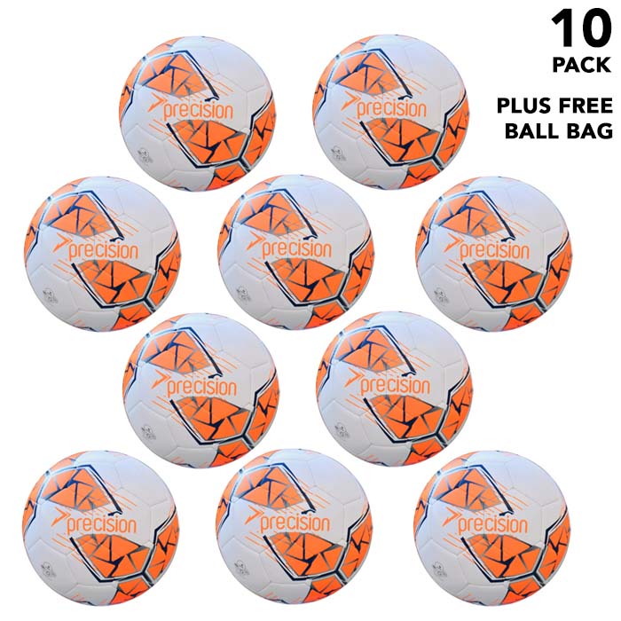 Pack of 10 Precision Fusion Midi Size 2 Training Footballs - orange/white/navy