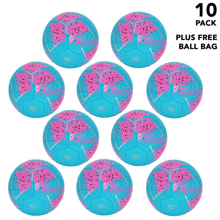 Pack of 10 Precision Fusion Midi Size 2 Training Footballs - blue/pink/silver
