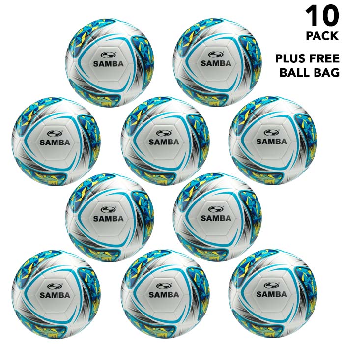 Bulk Buy Samba Training Footballs with Free Ball Bag - blue