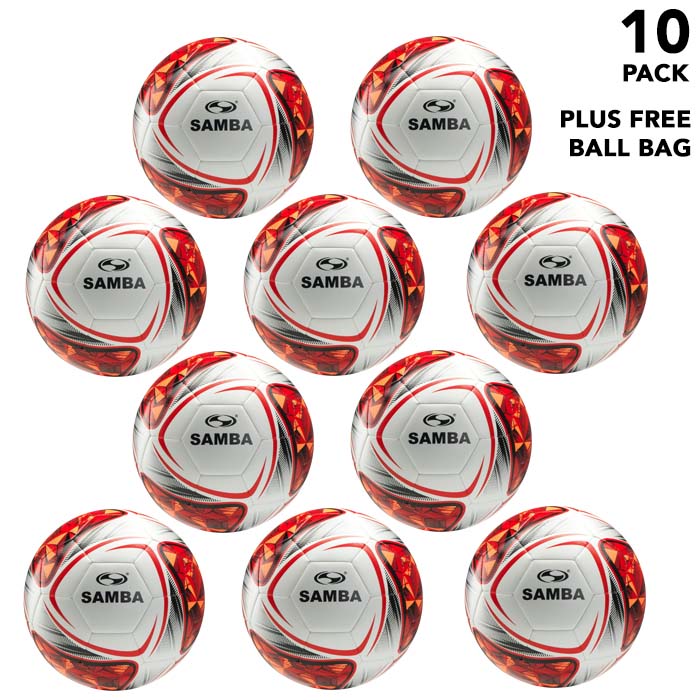 Bulk Buy Samba Training Footballs with Free Ball Bag - red