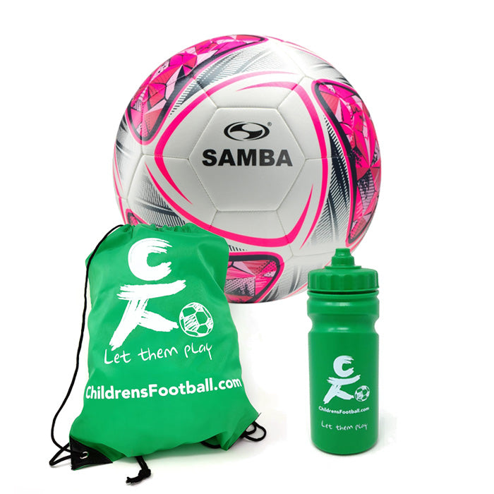 Childrens Pink Football, Drawstring Bag and Sports Bottle Part Bag Gift Set