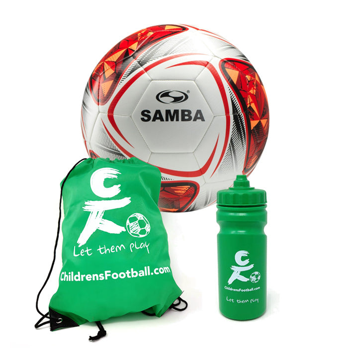 Childrens Red Football, Drawstring Bag and Sports Bottle Part Bag Gift Set