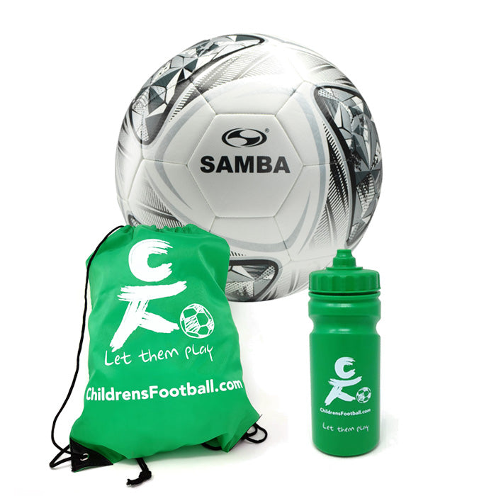 Childrens Silver Football, Drawstring Bag and Sports Bottle Part Bag Gift Set