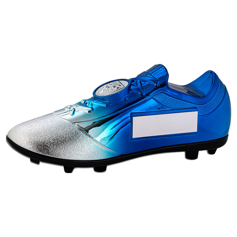 Football Trophy - Heavyweight Filled Plastic Footballl Boot - blue/silver