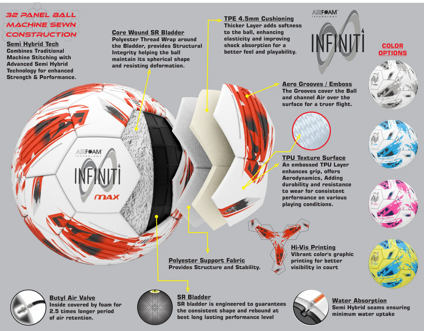 Samba Infiniti 4 MAX Training Football with AirFoam in 5 colourways and 3 sizes