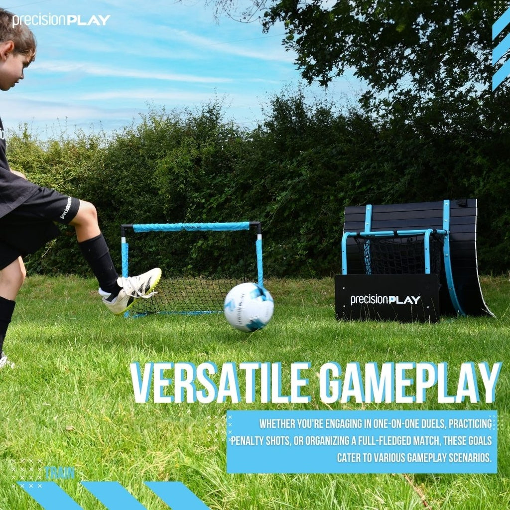 PrecisionPLAY Quick Folding Goals (set of 2) in use with rebounder