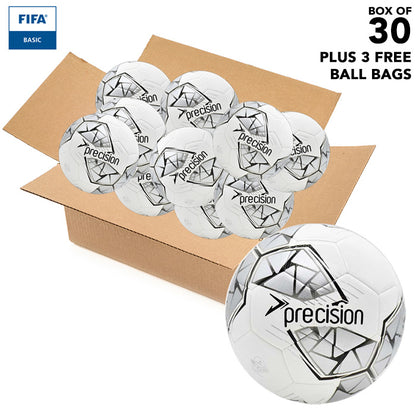 Bulk Buy Precision Fusion Training Footballs and Ball Bag - Box of 30 Silver