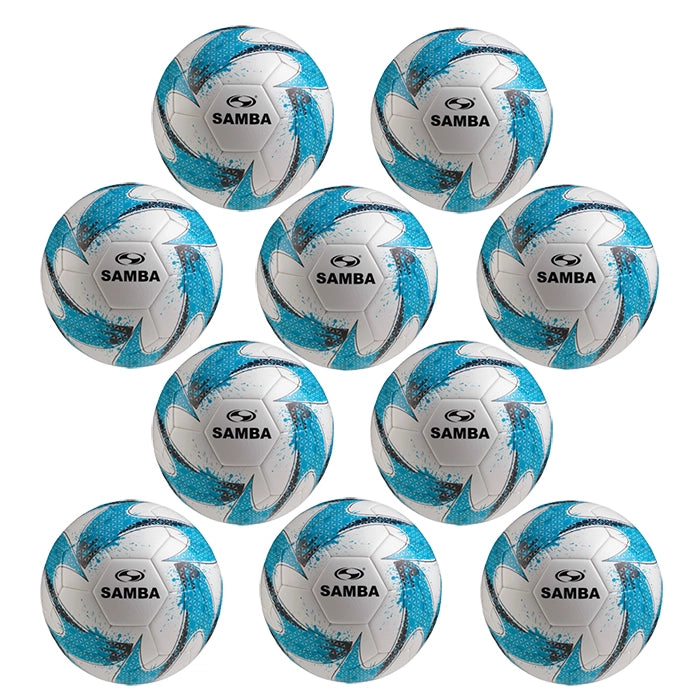 Bulk Buy 10 Samba Training Footballs Size 3, 4 and 5 with Free Ball Bag - colour Blue