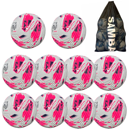 Bulk Buy 10 Samba Infiniti 4 MAX Training Football with AirFoam in Pink/White set of 10 with free ball bag