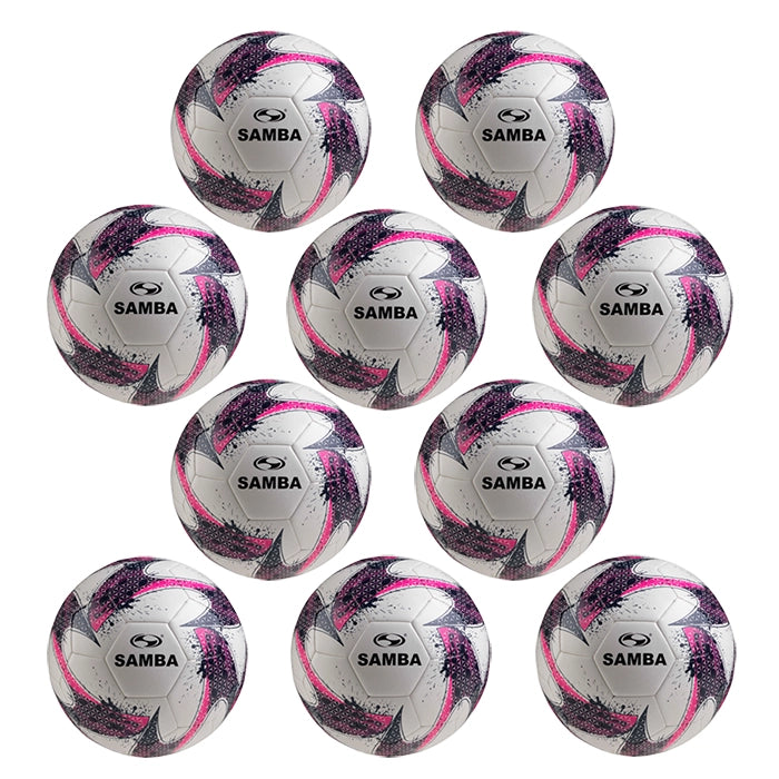 Bulk Buy 10 Samba Training Footballs Size 3, 4 and 5 with Free Ball Bag - colour Pink