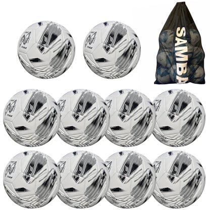 Bulk Buy 10 Samba Infiniti 4 MAX Training Football with AirFoam in Silver/White set of 10 with free ball bag