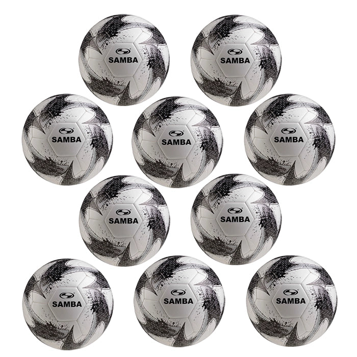 Bulk Buy 10 Samba Training Footballs Size 3, 4 and 5 with Free Ball Bag - colour Silver