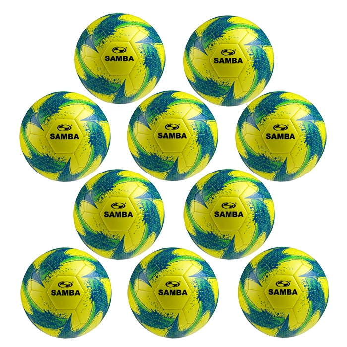 Bulk Buy 10 Samba Training Footballs Size 3, 4 and 5 with Free Ball Bag - colour Yellow