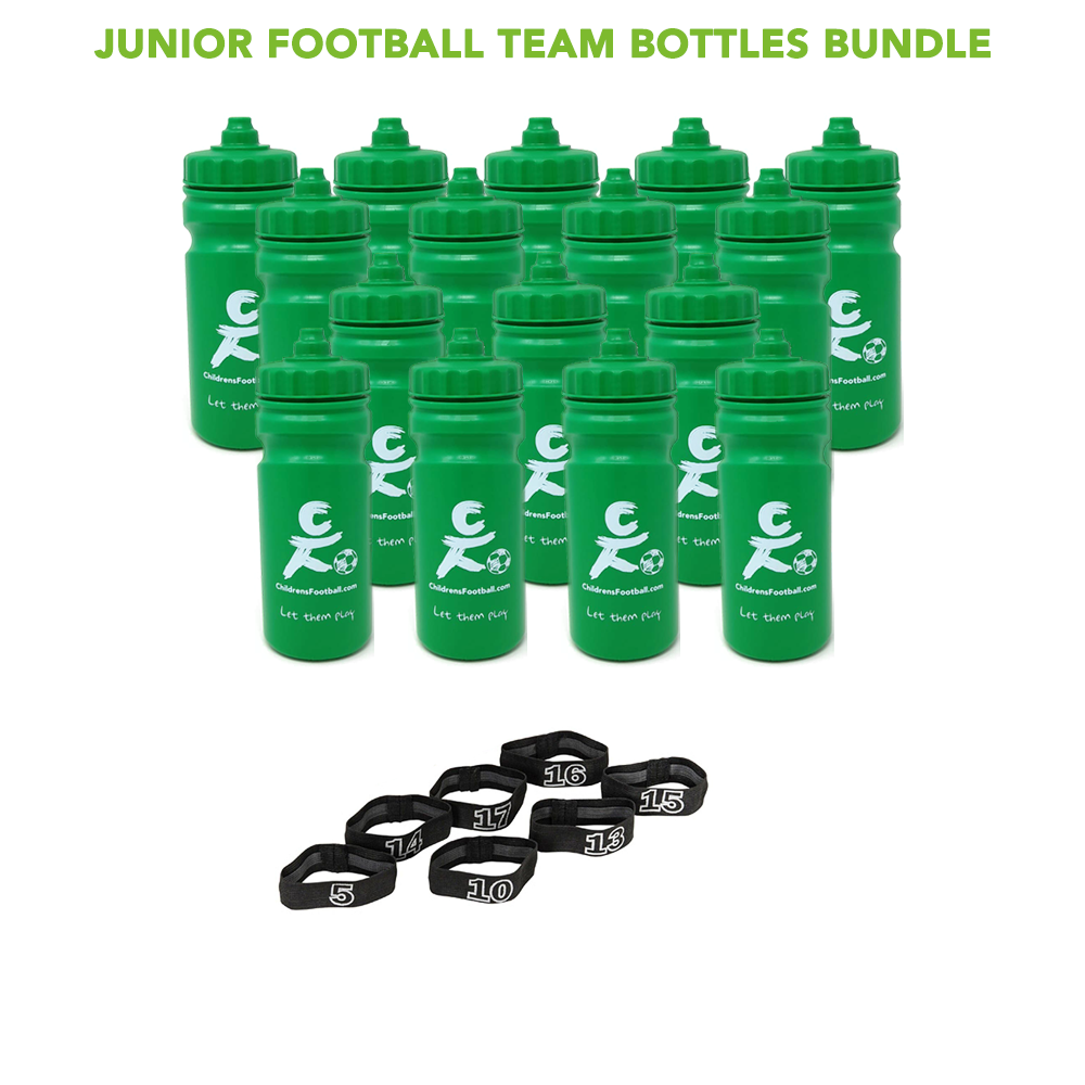 16 junior football team water bottles and number bands