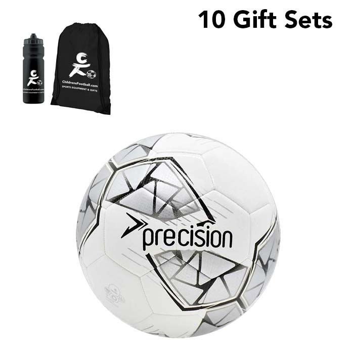 Childrens Football, Drawstring Bag and Sports Bottle Gift Set - Silver bundle