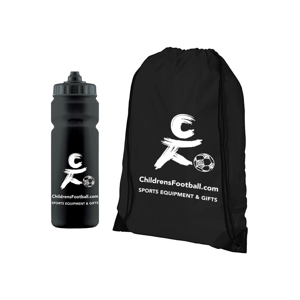 ChildrensFootball.com Sports Water Bottle and Pump Bag Bundle - black