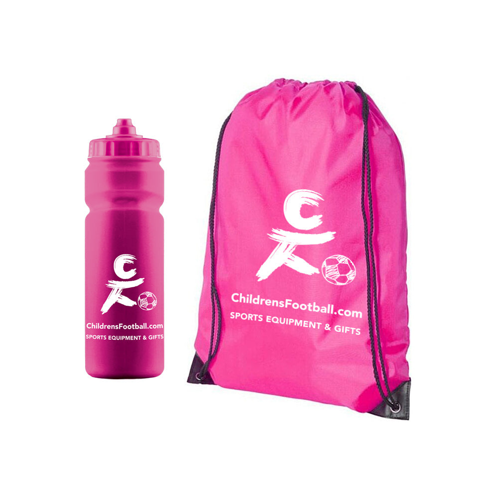 ChildrensFootball.com Sports Water Bottle and Pump Bag Bundle - pink
