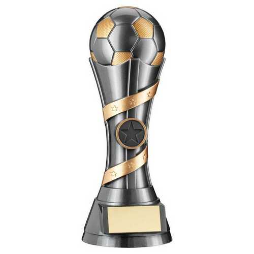 Football Trophy - Gunmetal Grey & Gold Filled Plastic Football Column With Plate