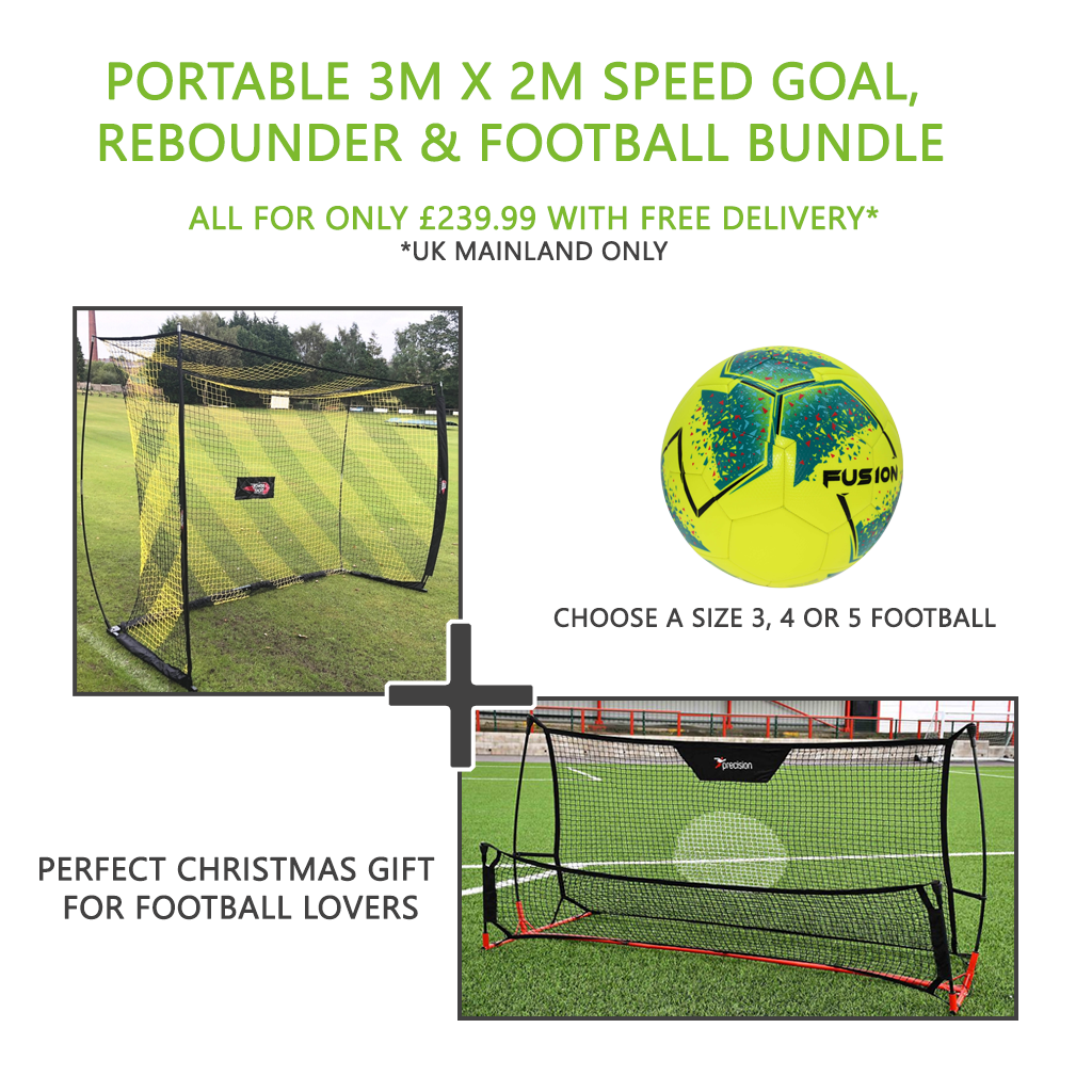 Portable 3m x 2m garden goal, dual rebounder & football gift set