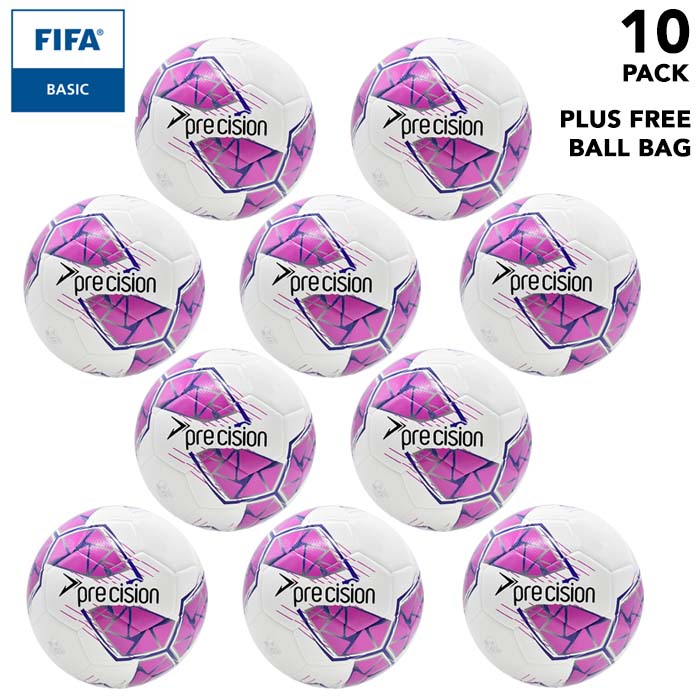 Pack of 10 footballs - Pink Precision Fusion Training Footballs Size 3, 4 or 5 - with Free Ball Bag