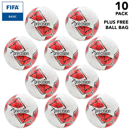 Pack of 10 footballs - Red Precision Fusion Training Footballs Size 3, 4 or 5 - with Free Ball Bag