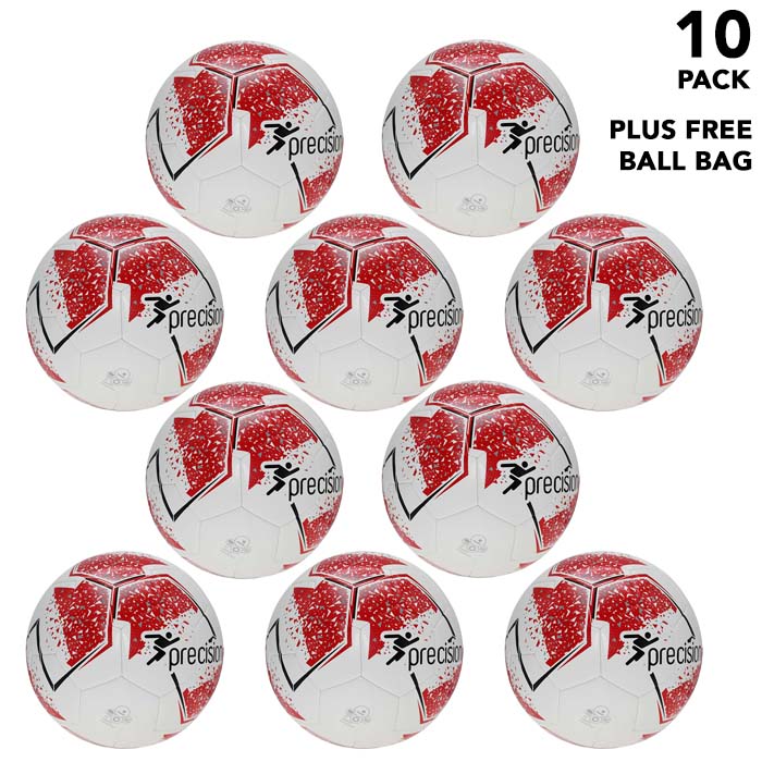 Pack of 10 footballs - Red Precision Fusion Training Footballs Size 3, 4 or 5 - with Free Ball Bag