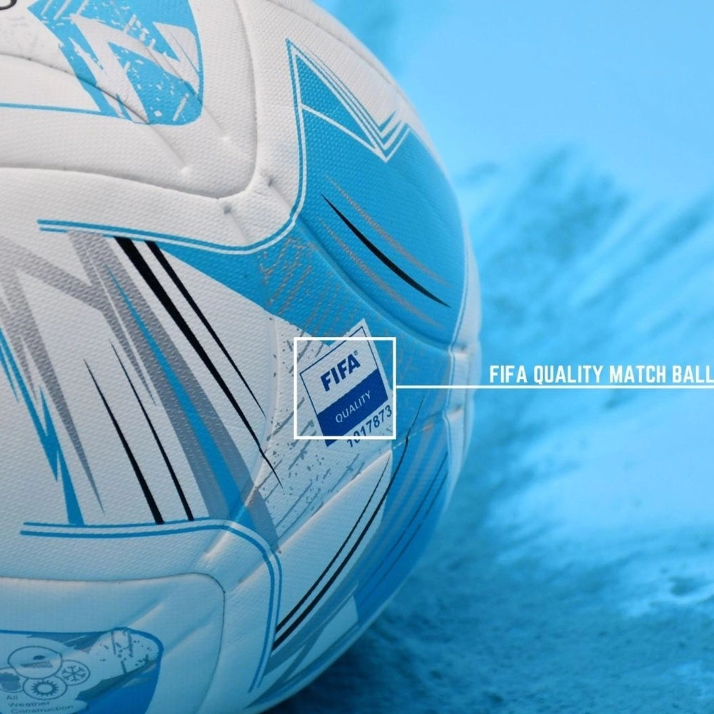 Pallone Da Calcio Precision Rotario FIFA Quality - 8 Pannelli Ibrido PU, Alte Prestazioni, Antipioggia, Bianco/Blu (Taglie Disponibili)
