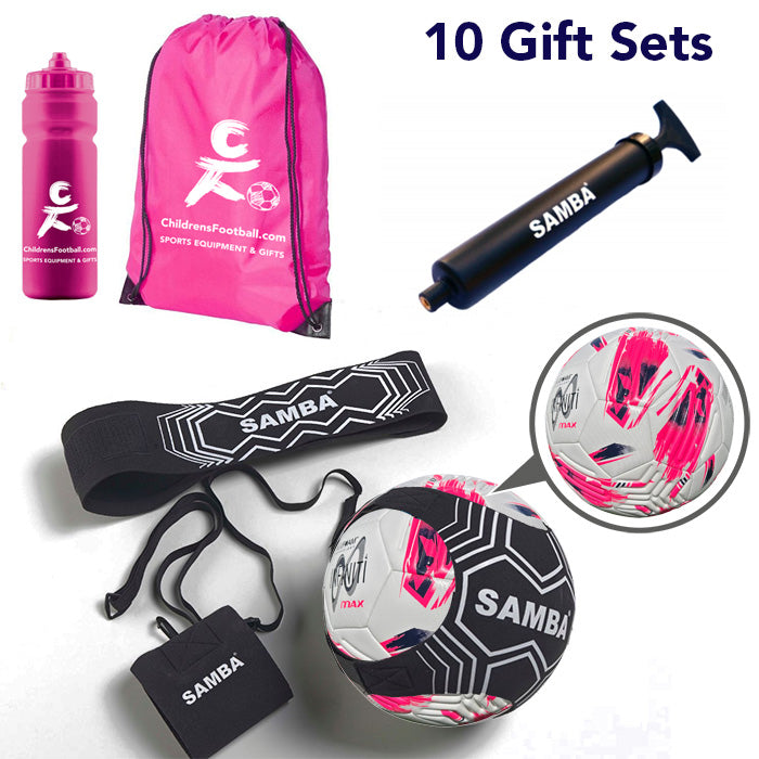 Samba 2-in-1 Football Skills Trainer, Pink Football & Pump Gift Set Bundle of 10