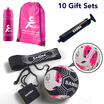 Samba 2-in-1 Football Skills Trainer, Pink Football & Pump Gift Set Bundle of 10